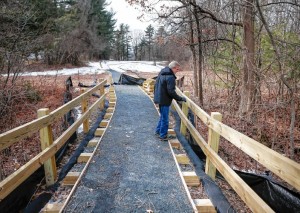 DAN LITTLE Marty Klein at the Pascommuck Conservation Trust's accessible trail project at Mutter's Field Tuesday in Easthampton.